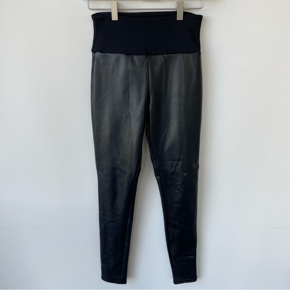 Assets by Spanx Black Faux Leather Shaping Leggings size small